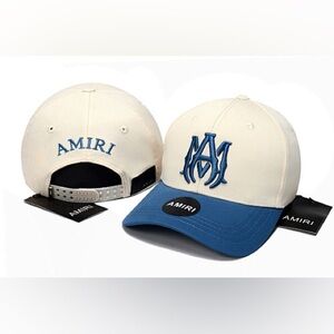 AMIRI Cream and Blue Logo Cap